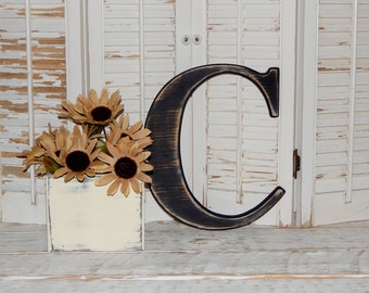 Wooden Letter C Distressed Wood letters Made To order U choose Letter & Color Photo Props