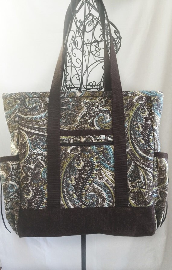 Large Tote with zipper Travel Tote Diaper by InStitchesCreations