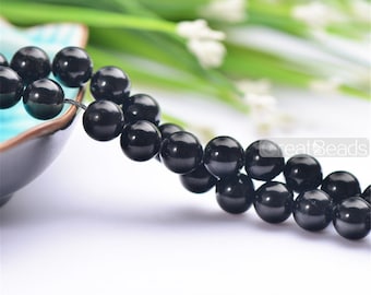 Grade AAA Natural Black Tourmaline Beads 4mm-14mm NOT Dyed Smooth Polished Round 15 Inch Strand TL28