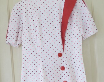 Retro 80s Sunburnt Orange Spotty Big Button Top / Large / Vintage / Big Buttons