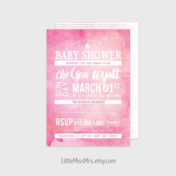 Baby Shower invitation - pink ombre watercolor - printable