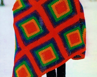 Rainbow Granny Squares Afghan Vintage Crochet Pattern Download