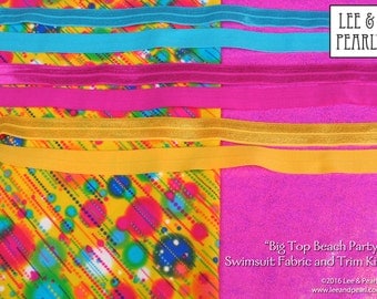 Big Top Beach Party: Swimsuit Fabric & Fold Over Elastic Trim Kit for 18 inch dolls, with FREE Priority Shipping in the US