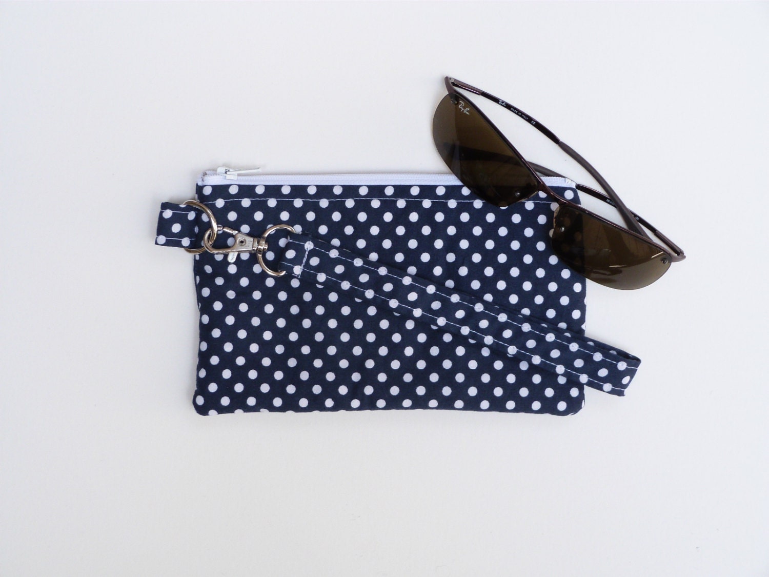 Small wristlet purse navy blue & white by 9thCycleCraftworks