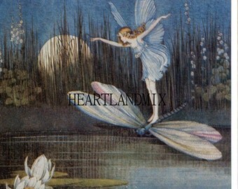 Vintage Fairy on a Dragonfly Digital Download Printable Art Image Ida Rentoul Outhwaite