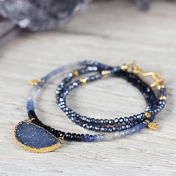 Beaded Sapphire Necklace - September Birthstone Necklace