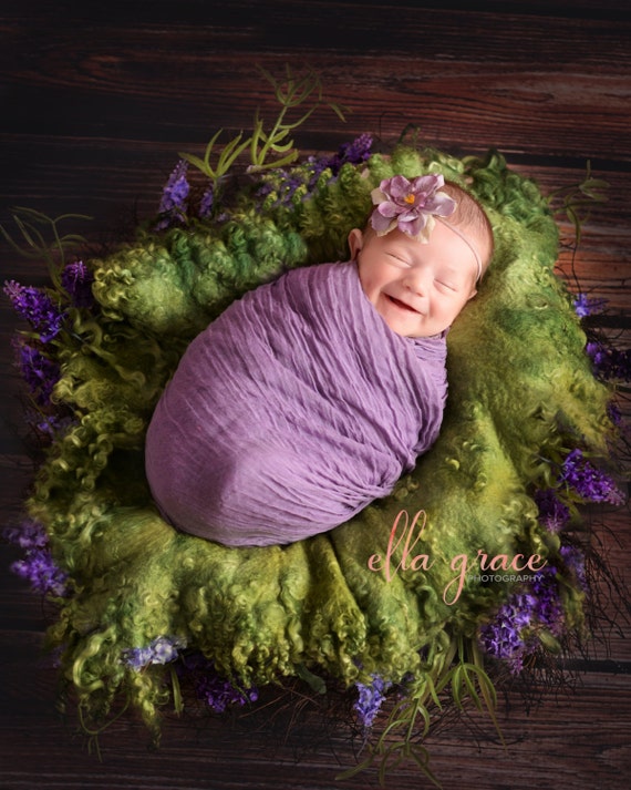 Lavender Flower Baby Headband, Newborn Photo Prop, Baby Photo Prop, Baby Shower GIft, Ready to Ship.