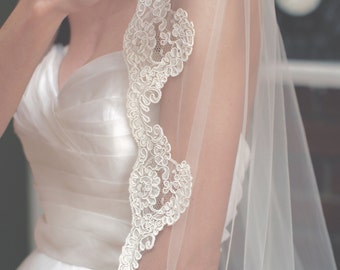 Wedding Veil, Lace Veil, Veil, Wedding Lace Veil, Bridal Veil, Bridal Lace Veil, Fingertip Lace Veil, Ivory Lace Veil, Lace