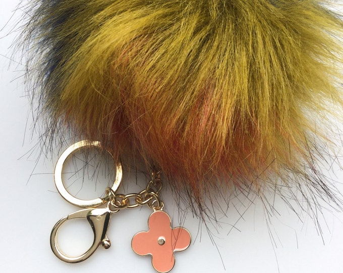 NEW! Faux Fox Fur Pom Pom bag Keyring Hot Couture Novelty keychain pom pom fake fur puff keyring