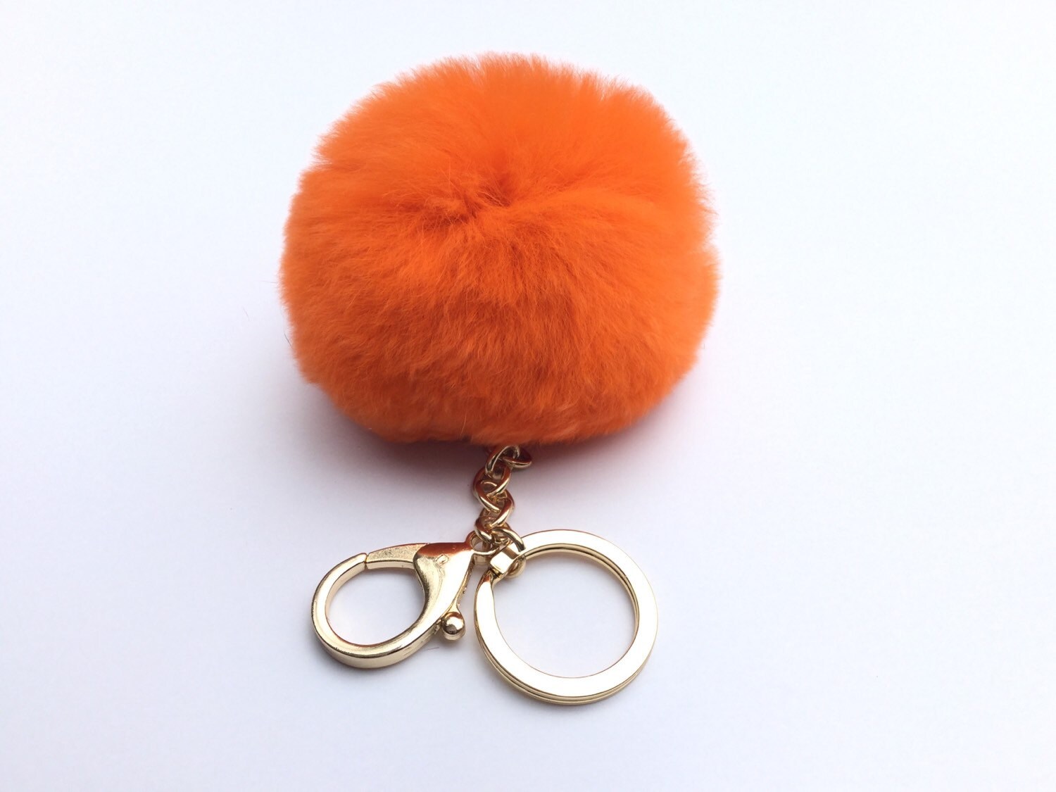 New Orange Fur pom pom keyring keychain fur puff ball bag