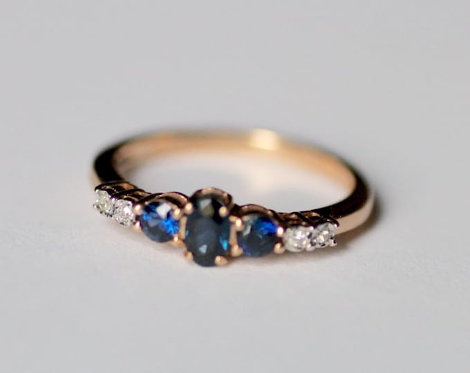 Sapphire Ring with diamonds in Solid Gold - Sapphire Ring - Multi Stone Ring - statement ring - delicate ring - gift