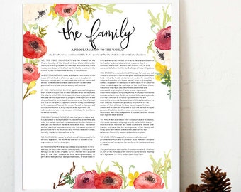 The Family Proclamation, LDS art print, floral quote print, LDS quote art, LDS wall art, watercolor flowers print, hand lettered floral art