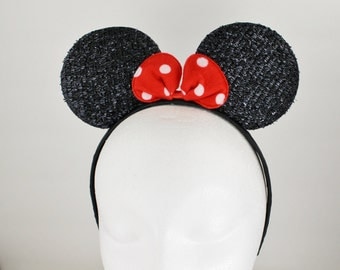 Minnie Mouse ears headband hair band Black Red polka dot sparkly glittery hair band disneyland ears costume disney world