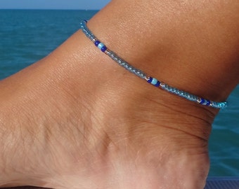 Anklet, ankle bracelet, Blue Anklet, Minimalist Ankle bracelet, Beach Anklet, Beadwork Jewellery,