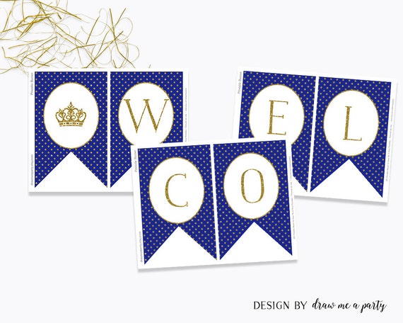 Royal Prince Baby Shower Banner Welcome Baby by DrawMeAParty