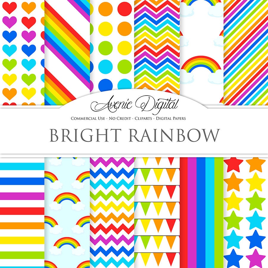 Rainbow Digital Paper. Scrapbook Backgrounds. Sky patterns