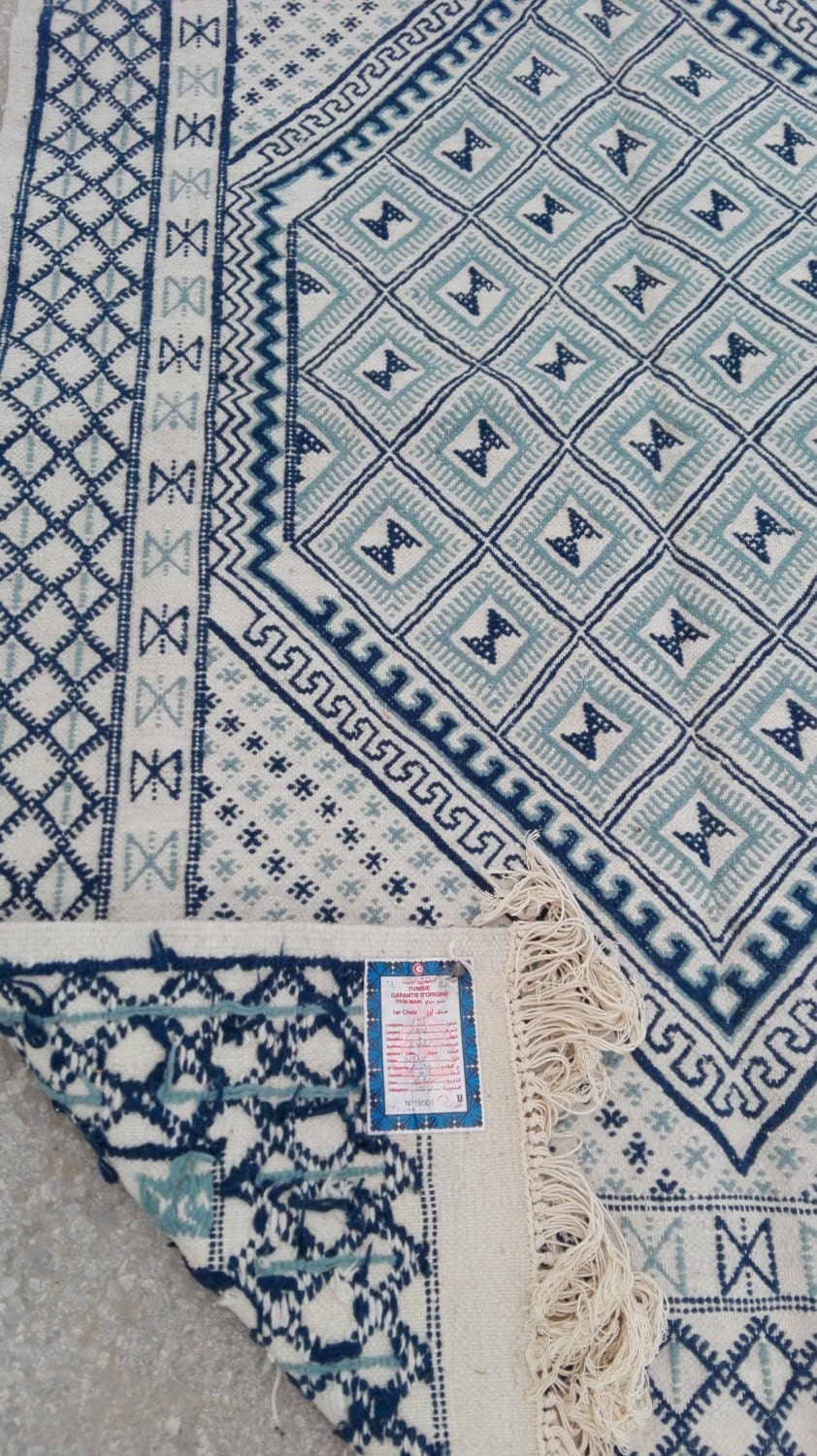 Blue rug blue kilim rug rug Margoum kilim white rug by nicerugs