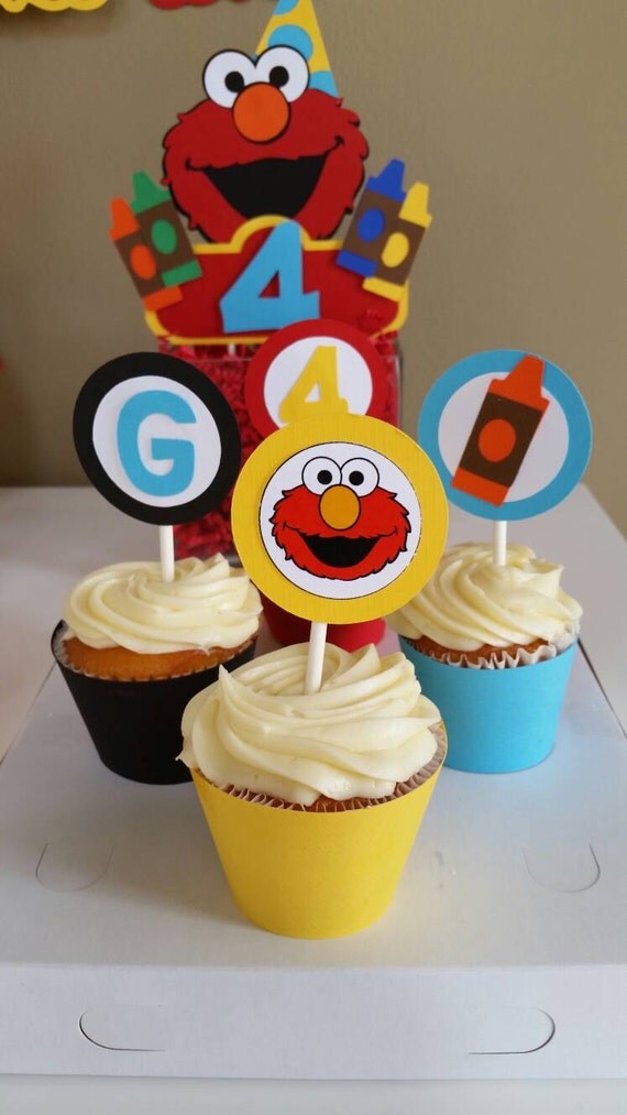 Items similar to Elmo Cupcake Toppers, Elmo Cupcake Wrappers, Elmo