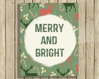 christmas wall art retro merry and bright quote instant download digital print red green modern contemporary - Retro Home Decor christmas wall art retro merry and bright quote instant download digital print red green modern contemporary - Retro Home Decor