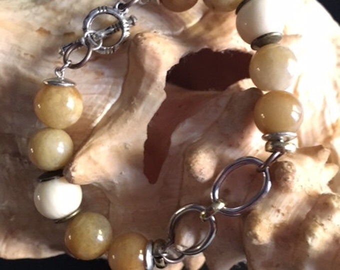 Yellow Jade/Amber Toggle Bracelet