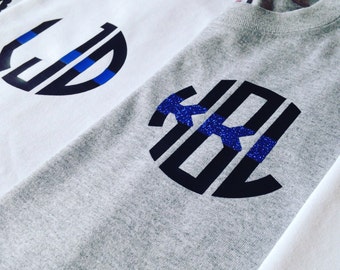Thin Blue Line Monogram Shirt - Support Law Enforcement - The Thin Blue Line Shirt - Monogrammed Shirt - Back The Blue - Police Shirt