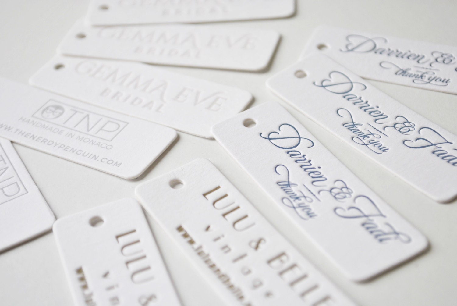 100 Custom letterpress tags; letterpress hang tags, thank you tags