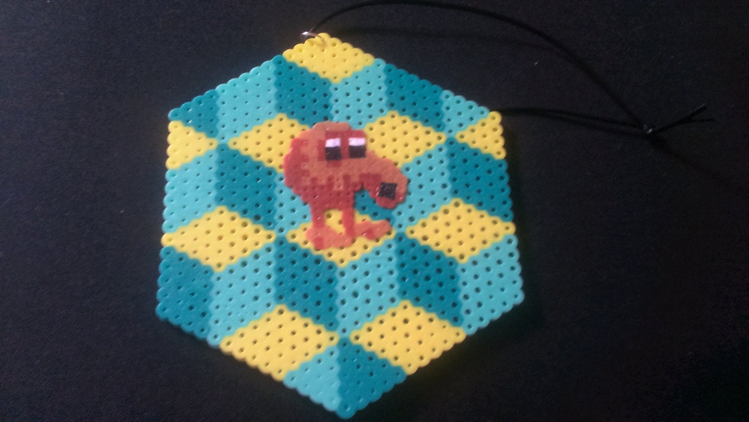 QBert Mixed media hanging ornament pixel art bead sprite