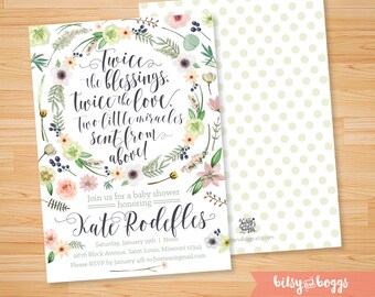 Printable Bohemian Twin Baby Shower Invitation // Custom Invite // Personalized // Baby Shower Invitations