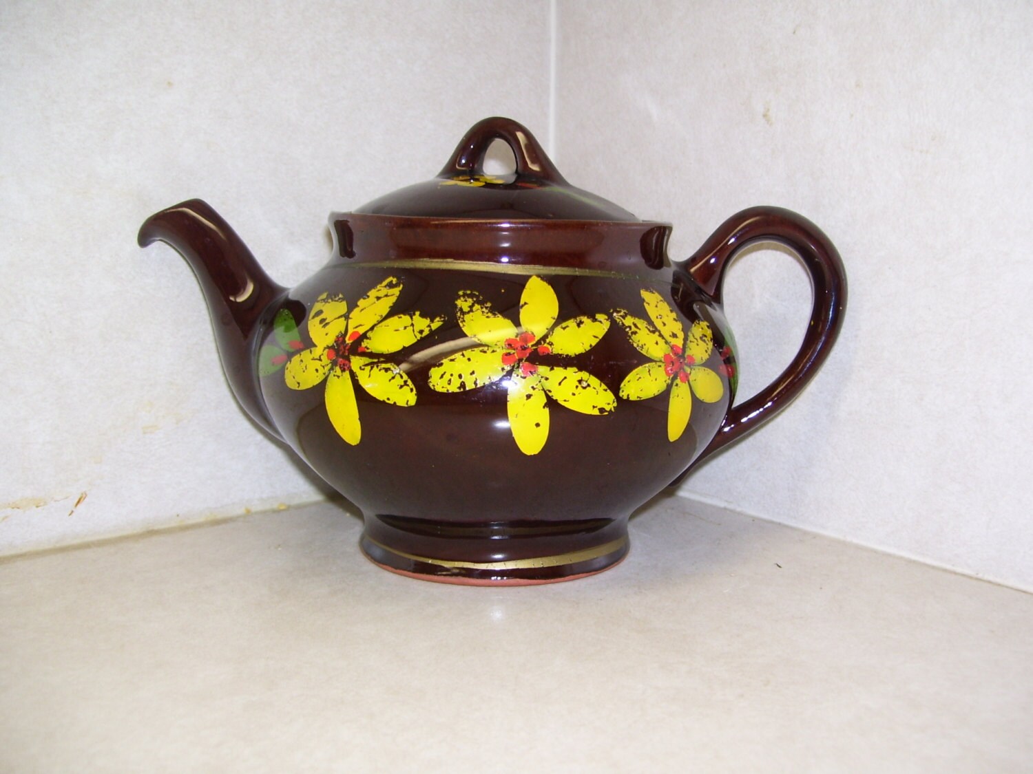 Royal Canadian Art Pottery Teapot Daisy Teapot Brown Teapot