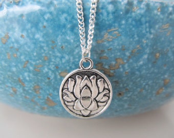 Lotus necklace, yoga necklace, lotus jewelry, double sided charm