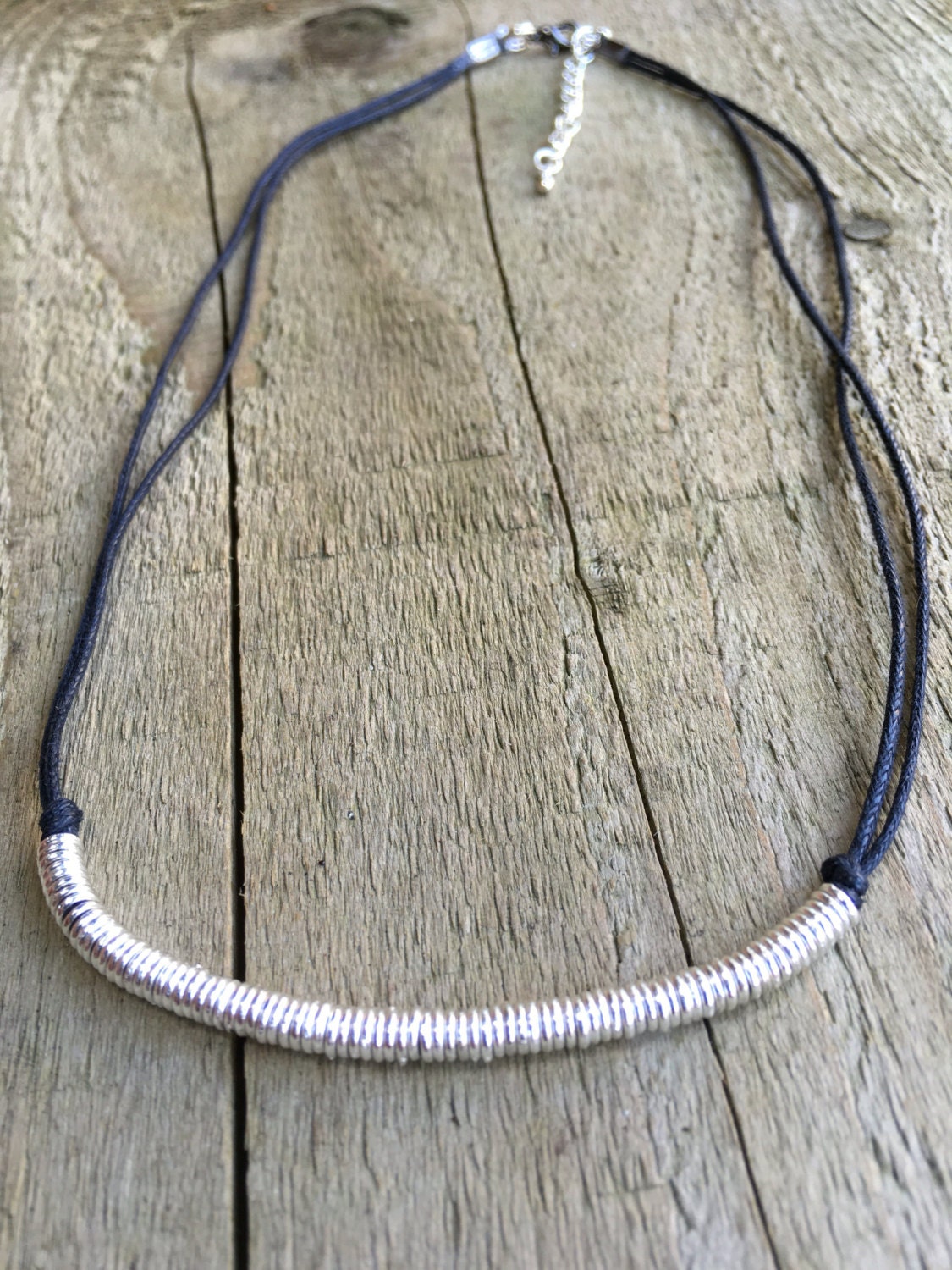 Silver ring cord necklace handmade cord necklace waxed