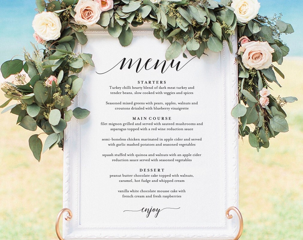 Wedding Menu Sign Wedding Menu Board Wedding Menu Poster