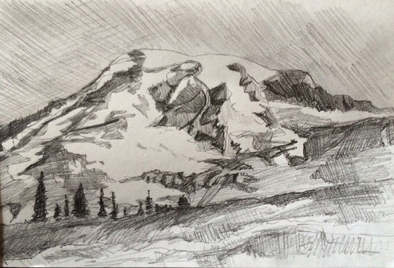 Mount Rainier landscape drawing Rainier mountain pencil