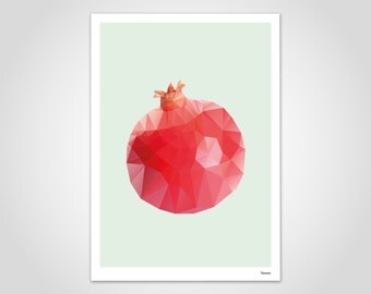 POMEGRANATE - modern poster, abstract art prints, modern wall art prints, low poly, graphics design, geometric, minimalistic