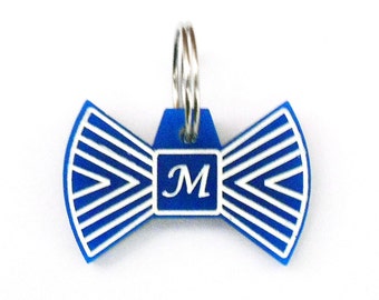 Personalized striped bow tie dog cat ID tag/ Customized engraved acrylic pet identification tag