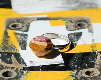 Recycled Skateboard Jewelry - Skateboard Ring, Diamond Wood Ring, Adjustable Ring, Eco jewelry, Daily Ring, Small Diamond Ring, Girl Gift