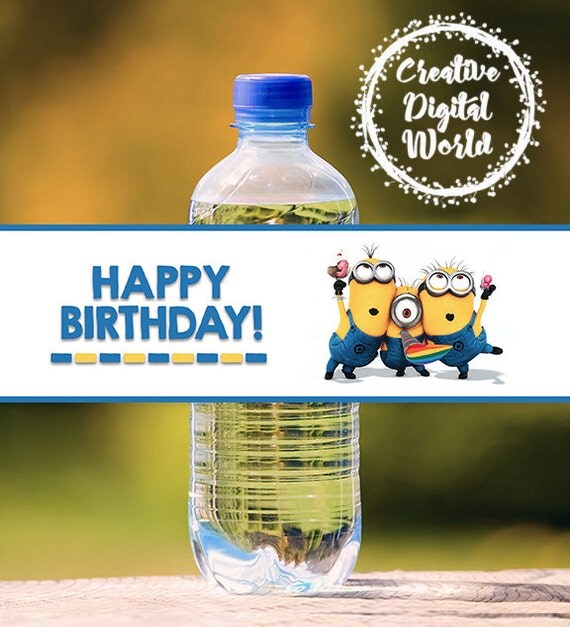 Minions Water Bottle Labels Printable Stickers Digital Happy