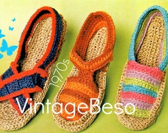 Espadrilles Crochet Pattern Retro 1970s Shoes Crochet Pattern Slippers Vintage Crochet Pattern PDF Pattern Instant Download