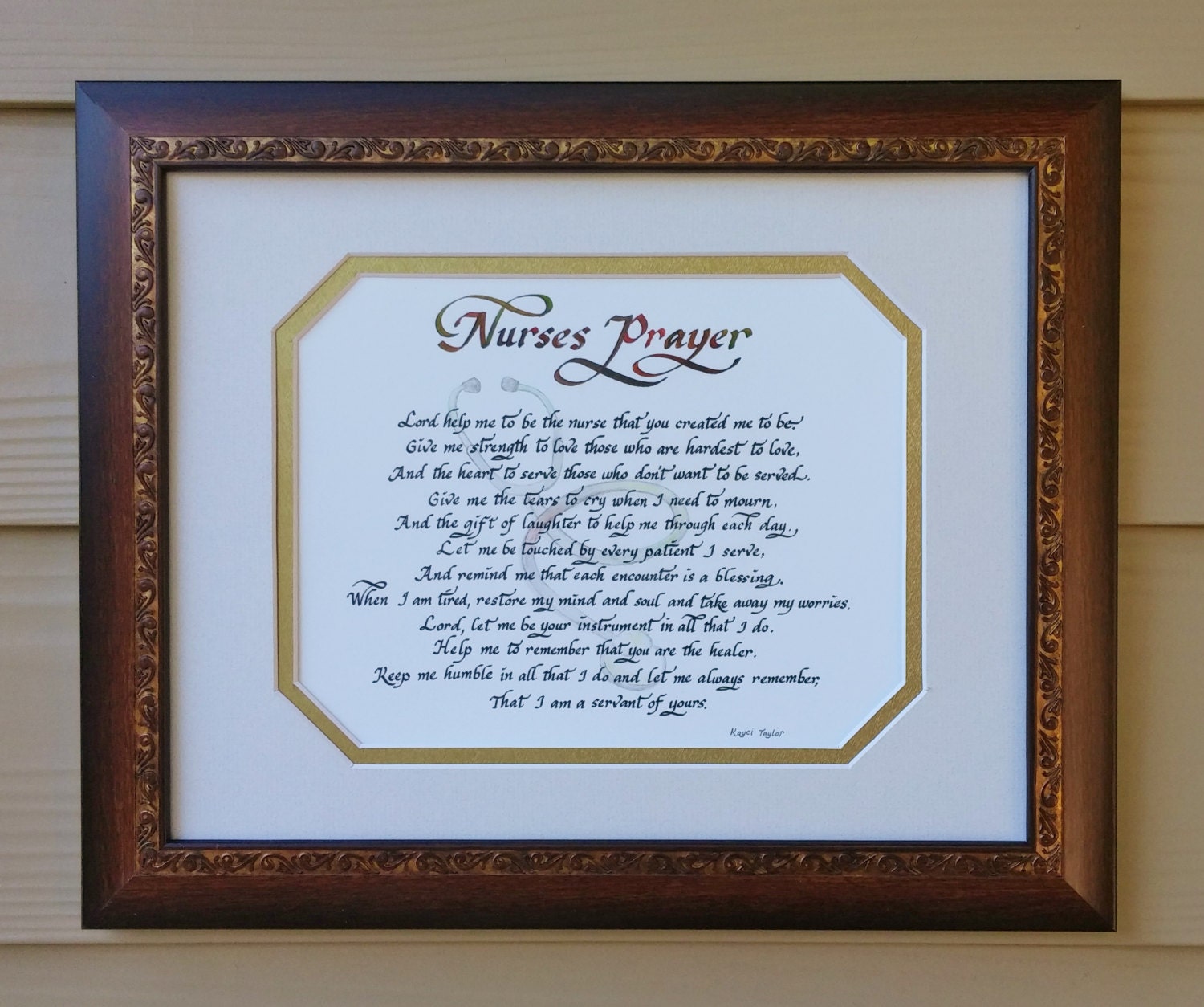 A Nurses Prayer Framed and Matted Poem for graduation with