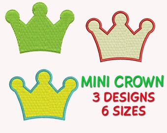 Mini Crown Embroidery Design, Machine Embroidery, Fill Stitched, 6 Sizes, Digitized Pattern, DIGITAL INSTANT DOWNLOAD 136