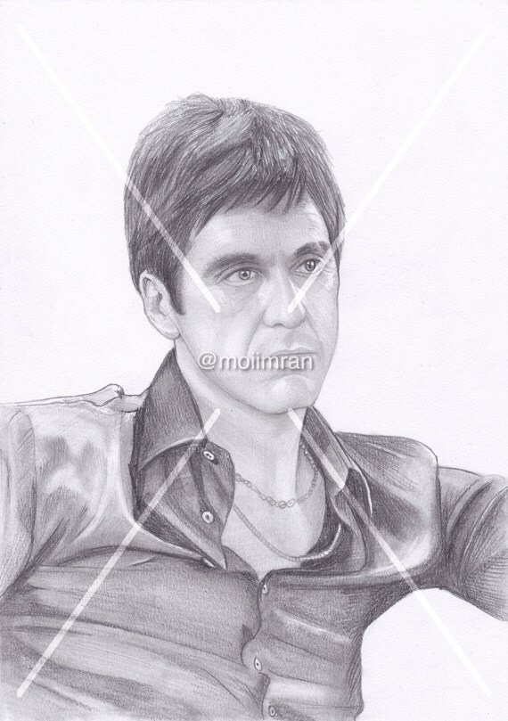 Items similar to Pencil Drawing ' Scarface Al Pacino ' A4, A5, A6