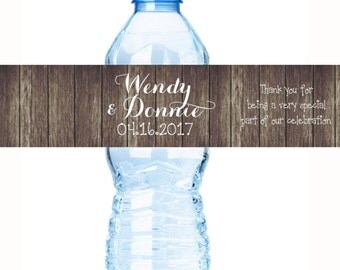 30 Wedding Water Bottle Labels - Wedding Water Labels - Custom Water Bottle Labels - Dark Wood Wedding Water Bottle Labels