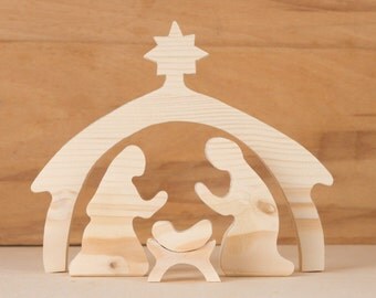 Christmas Holiday Home Decor - Wooden Nativity Set - Wood Nativity Scene