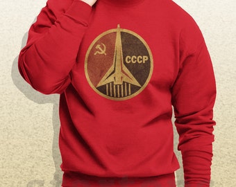 Cccp sweatshirt ussr sweater russian shirt old sputnik soviet union space shirt crewneck sweatshirts sm07