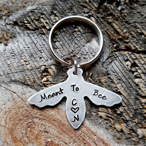 Hand Stamped Meant To Bee Keychain Personalized Keychain Gift