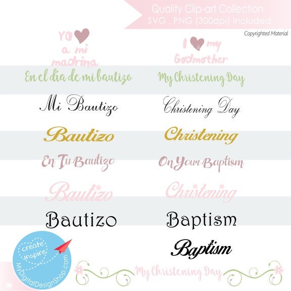 My Christening Day Baby Girl Clipart SVG PNG Image Cross