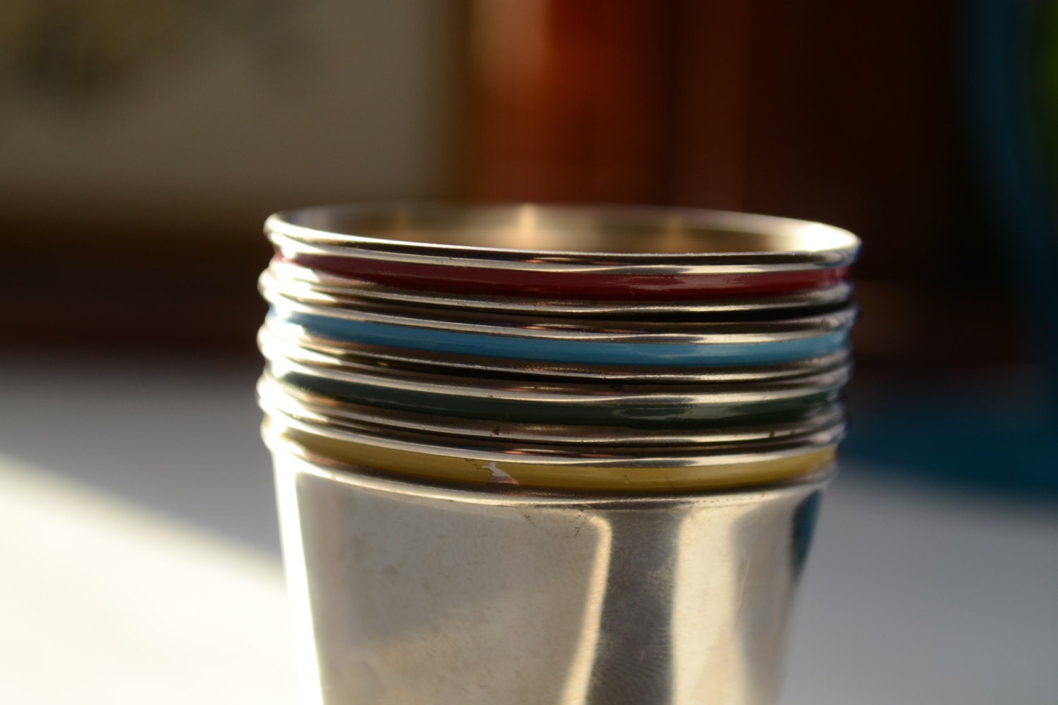 vintage metal enamel shot glasses made in Germany