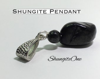 Shungite Pendant. Polished Tumbled Stone & 6mm with Silver Bail. Item FSP(S)3