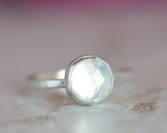 Rainbow Moonstone Ring, Rose Cut Moonstone Round Ring, Rainbow Moonstone Silver Ring