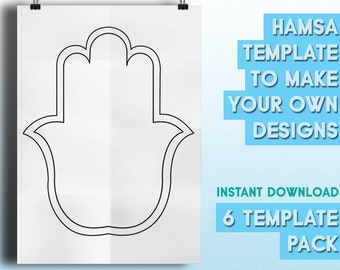 Hamsa Templates to make Your Own Designs | 6 Beautiful Drawings - INSTANT DOWNLOAD - Hindu Style Template